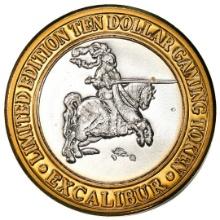 .999 Fine Silver Excalibur Las Vegas, Nevada $10 Limited Edition Gaming Token