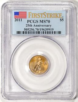 2011 $5 American Gold Eagle Coin PCGS MS70 First Strike 25th Anniversary