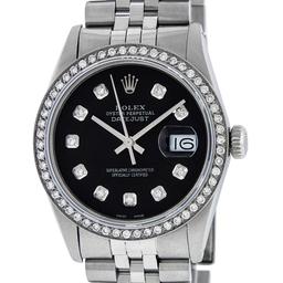 Rolex Mens Stainless Steel Diamond Datejust Wristwatch