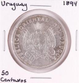 1894 Uruguay 50 Centavos Silver Coin