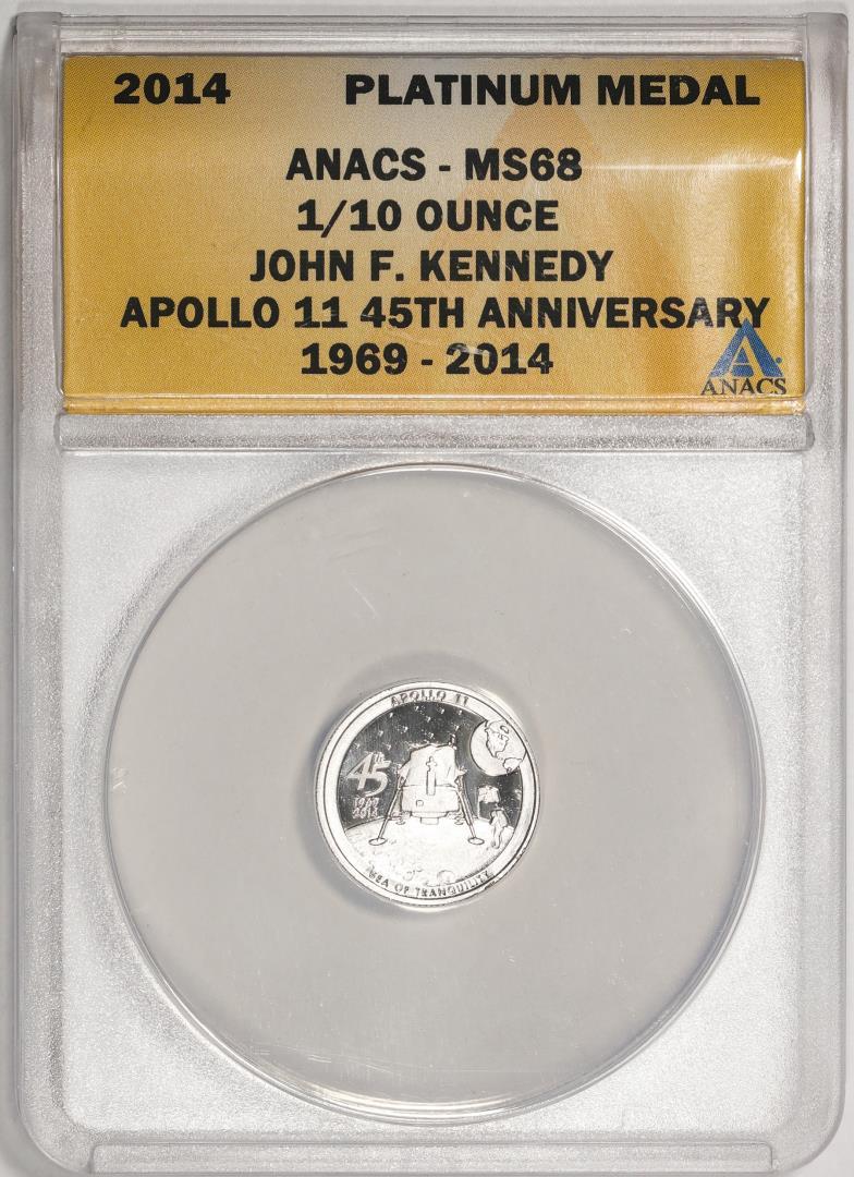 2014 Proof 1/10 oz Platinum JFK Apollo 11 Anniversary Medal ANACS MS68