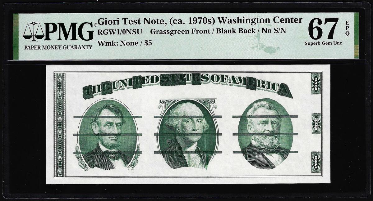 Circa 1970's Washington Center Giori Test Note PMG Superb Gem Uncirculated 67EPQ