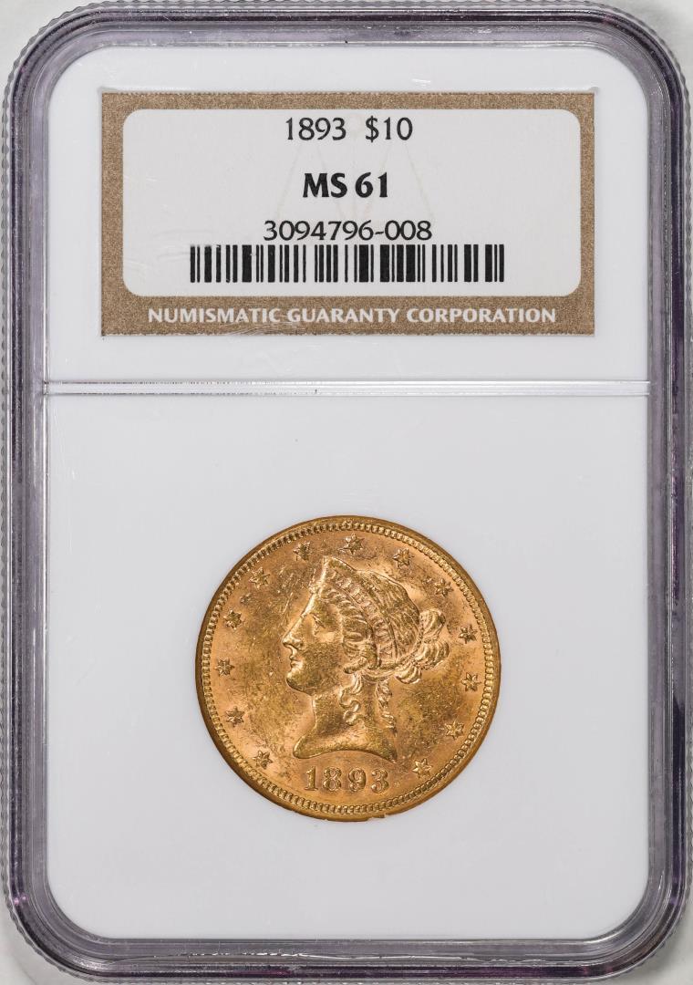 1893 $10 Liberty Head Eagle Gold Coin NGC MS61