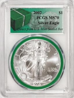 2002 $1 American Silver Eagle Coin PCGS MS70 Direct From U.S. Mint Sealed Box