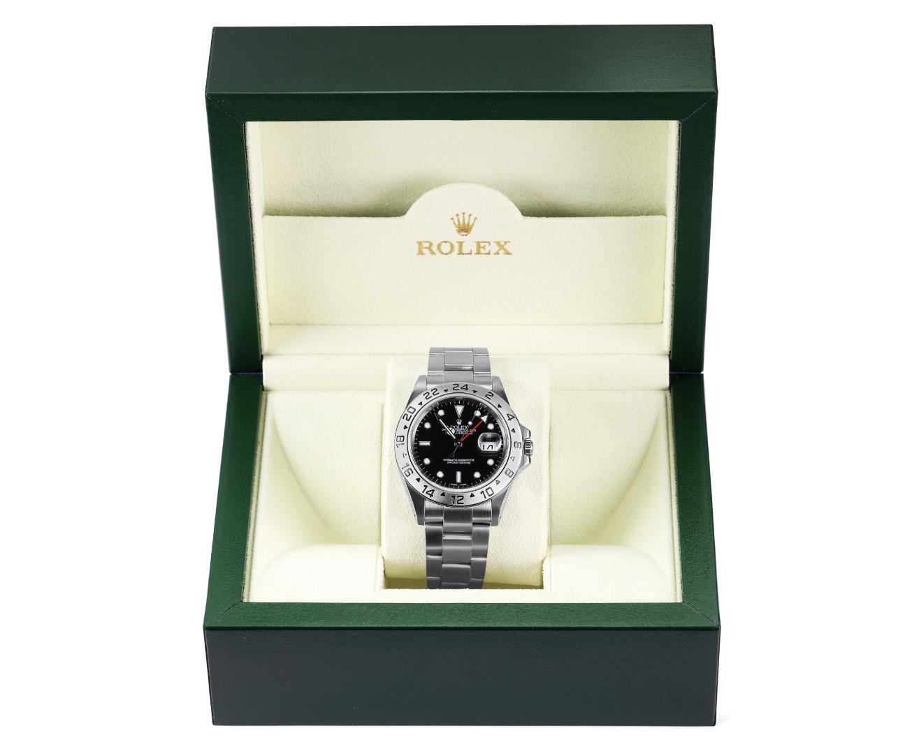 Rolex Mens Stainless Steel Black Dial Explorer II Wristwatch With Rolex Box