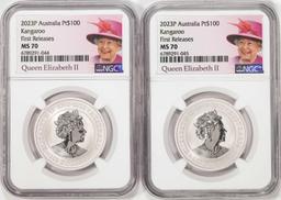 Lot of (2) 2023P Australia $100 Kangaroo 1oz Platinum Coins NGC MS70 First Releases