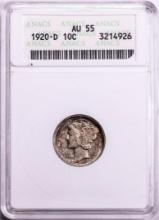 1920-D Mercury Dime Coin ANACS AU55 Old Soap Box Holder