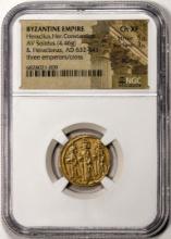 Byzantine Empire 632-641 AD Heraclius, Her. Constantine & Heraclonas Solidus NGC Ch XF