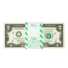 Pack of (100) Consecutive 2017A $2 Federal Reserve Star Notes San Francisco