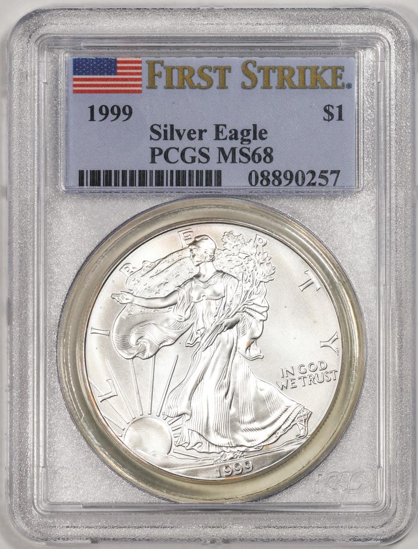 1999 $1 American Silver Eagle Coin PCGS MS68 First Strike