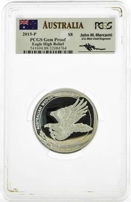 2015-P Australia $8 Proof Eagle High Relief Silver Coin PCGS Gem Proof Mercanti Signed