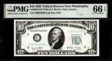 1950 $10 Federal Reserve Note Philadelphia Fr.2010-CW Wide PMG Gem Uncirculated 66EPQ