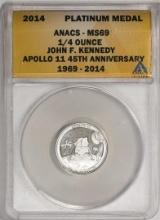 2014 Proof 1/4 oz Platinum JFK Apollo 11 Anniversary Medal ANACS MS69