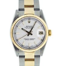 Rolex Ladies Midsize Two Tone Silver Index Datejust Wristwatch