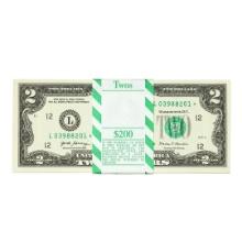 Pack of (100) Consecutive 2017A $2 Federal Reserve Star Notes San Francisco