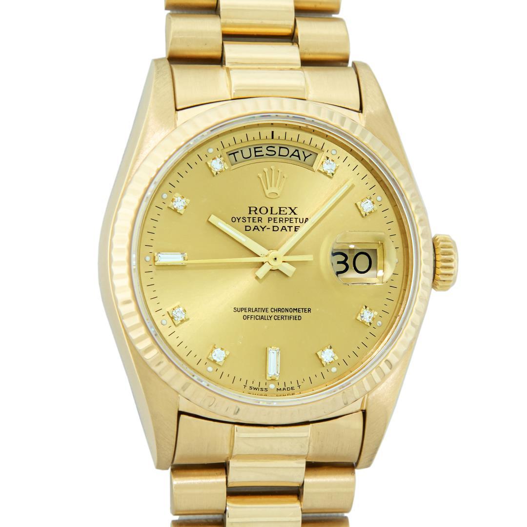 Rolex Men's 18K Yellow Gold Champagne Diamond Day Date President Wristwatch