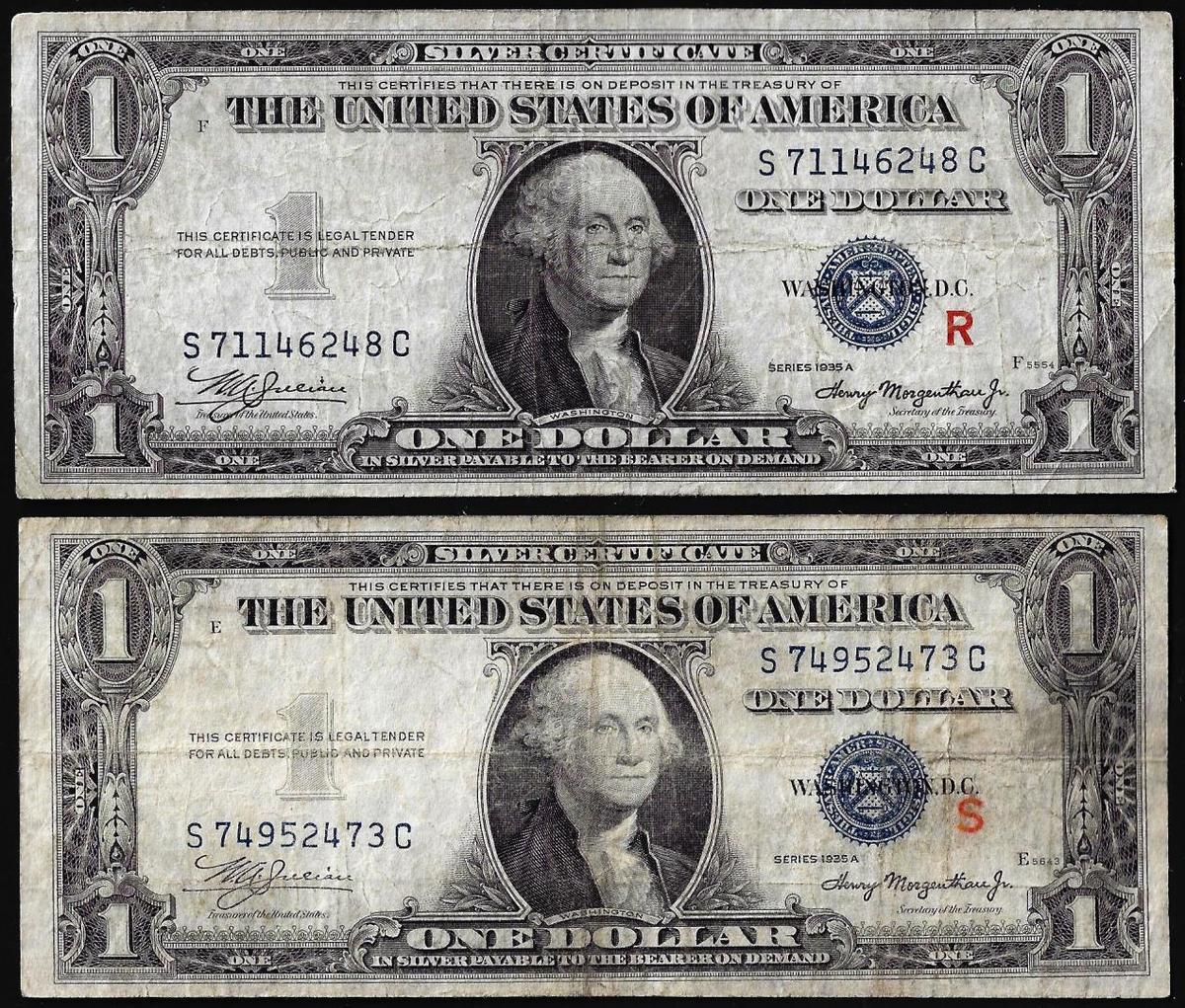 Pair of 1935A $1 Experimental "R" & "S" Silver Certificate Notes