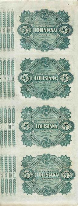 Uncut Sheet of (4) State of Louisiana Baby Bond Obsolete Notes