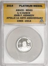 2014 Proof 1/4 oz Platinum JFK Apollo 11 Anniversary Medal ANACS MS69