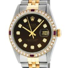 Rolex Mens Two Tone Ruby and Diamond Datejust Wristwatch