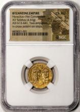 Byzantine Empire 613-641 AD Heraclius + Her. Constantine AV Solidus Gold Coin NGC Ch AU