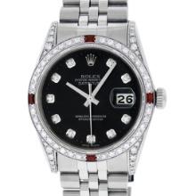 Rolex Mens Stainless Steel Ruby and Diamond Datejust Wristwatch