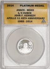 2014 Proof 1/4 oz Platinum JFK Apollo 11 Anniversary Medal ANACS MS69