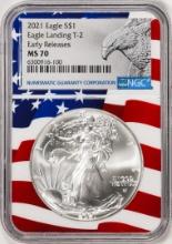 2021 Type 2 $1 American Silver Eagle Coin NGC MS70 Early Releases Flag Core