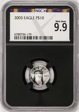 2003 $10 Platinum American Eagle Coin NGCX Mint State 9.9