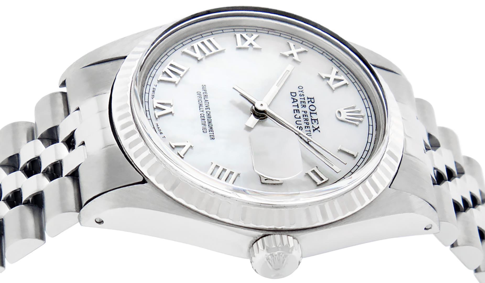 Rolex Mens Stainless Steel White Roman Datejust Wristwatch