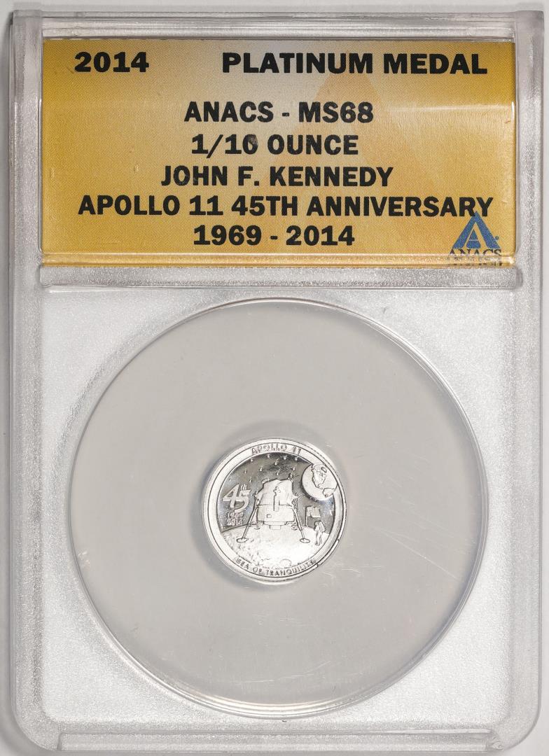 2014 Proof 1/10 oz Platinum JFK Apollo 11 Anniversary Medal ANACS MS68