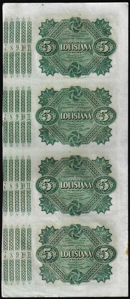 Uncut Sheet of (4) State of Louisiana Baby Bond Obsolete Notes