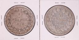 Lot of 1834 & 1842 France 5 Francs Silver Coins