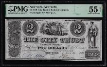 1839 $2 City Trust & Banking Company NY, NY Obsolete Note PMG About Uncirculated 55EPQ