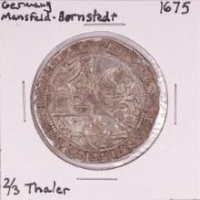 1675 Germany Mansfield-Bornsted 2/3 Thaler Silver Coin