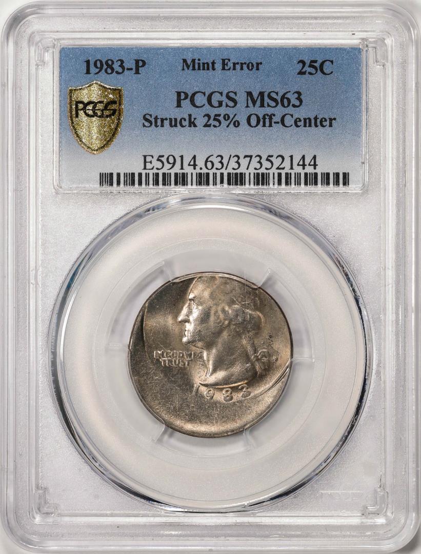 1983-P Washington Quarter Coin PCGS Mint Error Struck 25% Off-Center