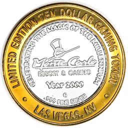 .999 Silver Monte Carlo Las Vegas, Nevada $10 Casino Limited Edition Gaming Token