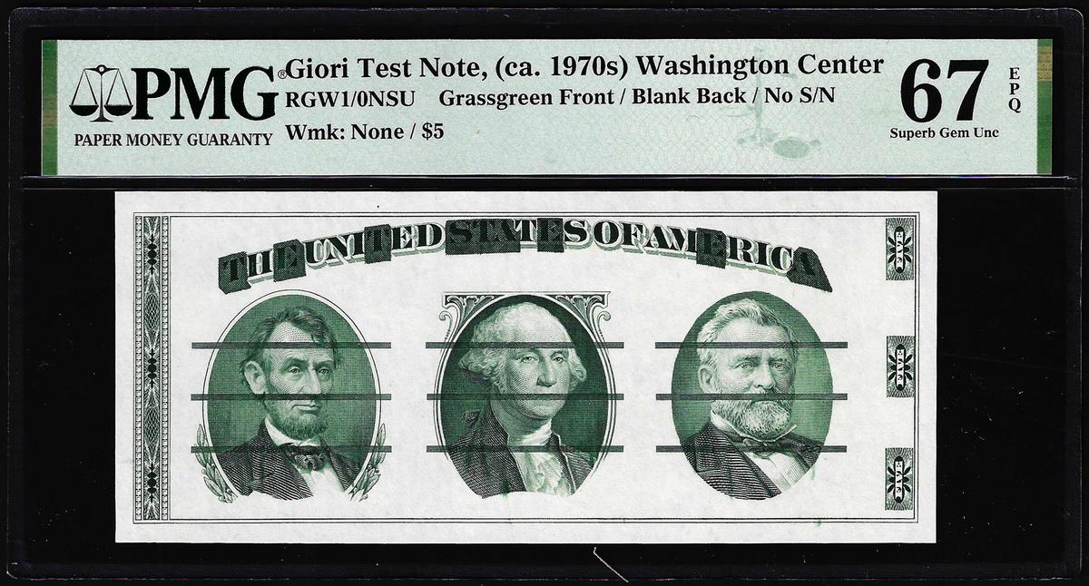 Circa 1970's Washington Center Giori Test Note PMG Superb Gem Uncirculated 67EPQ