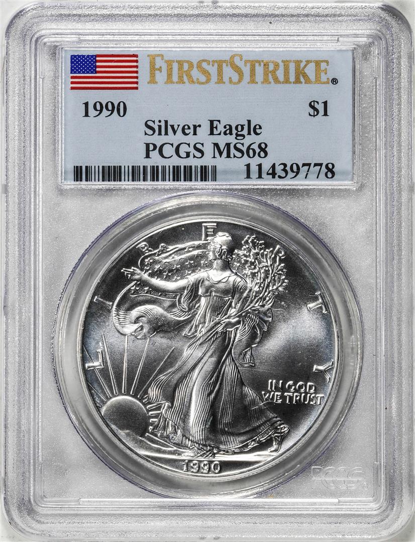 1990 $1 American Silver Eagle Coin PCGS MS68 First Strike