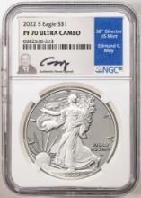 2022-S $1 Proof American Silver Eagle Coin NGC PF70 Ultra Cameo Edmund Moy Signature