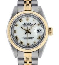 Rolex Ladies Two Tone White Roman Datejust Wristwatch