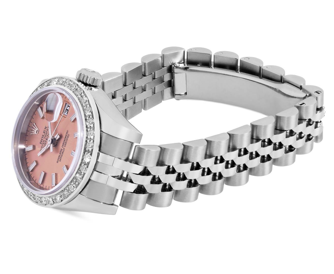 Rolex Ladies Stainless Steel Salmon Index Diamond Datejust Wristwatch