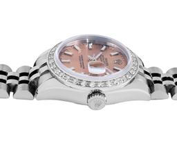 Rolex Ladies Stainless Steel Salmon Index Diamond Datejust Wristwatch