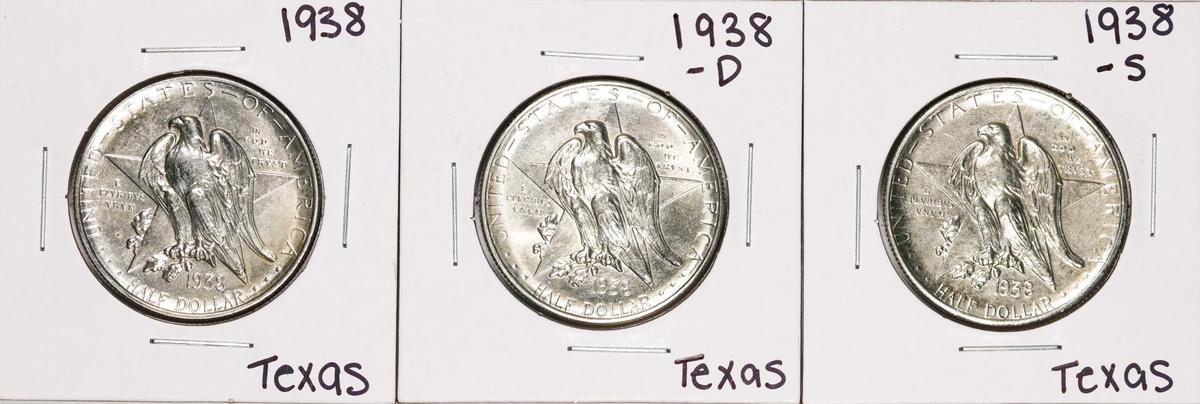 Set of 1938 P/D/S Texas Independence Centennial Commemorative Half Dollar Coins