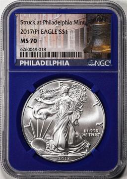 2017(P) $1 American Silver Eagle Coin NGC MS70 Struck at Philadelphia