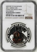 2011 Liberia $5 Proof China Railways Typsy History Silver Coin NGC PF69 Ultra Cameo