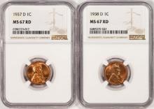 Lot of 1937-D & 1938-D Lincoln Wheat Cent Coins NGC MS67RD