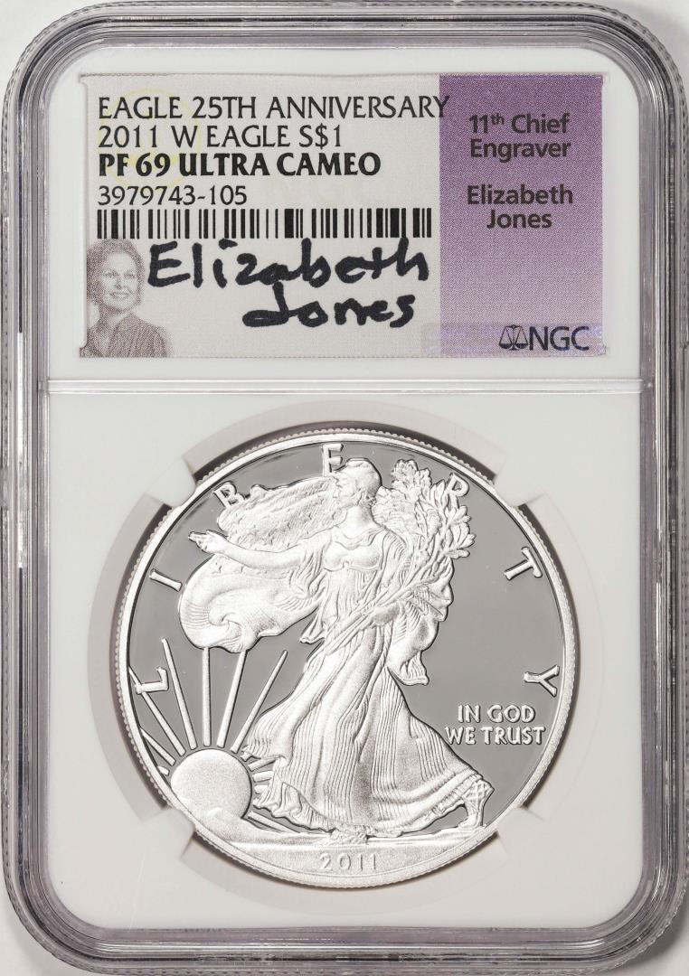 2011-W $1 Proof American Silver Eagle Coin NGC PF69 Ultra Cameo Jones Signature