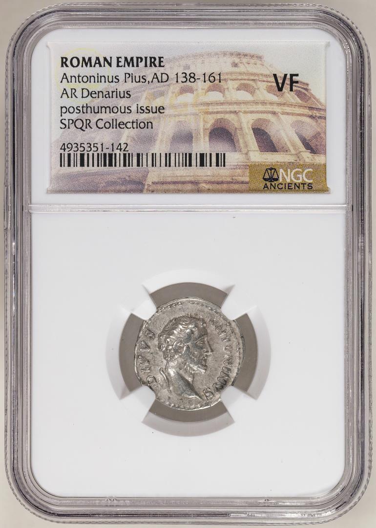 Roman Empire 138-161 AD Antoninus Pius AR Denarius Ancient Coin NGC VF