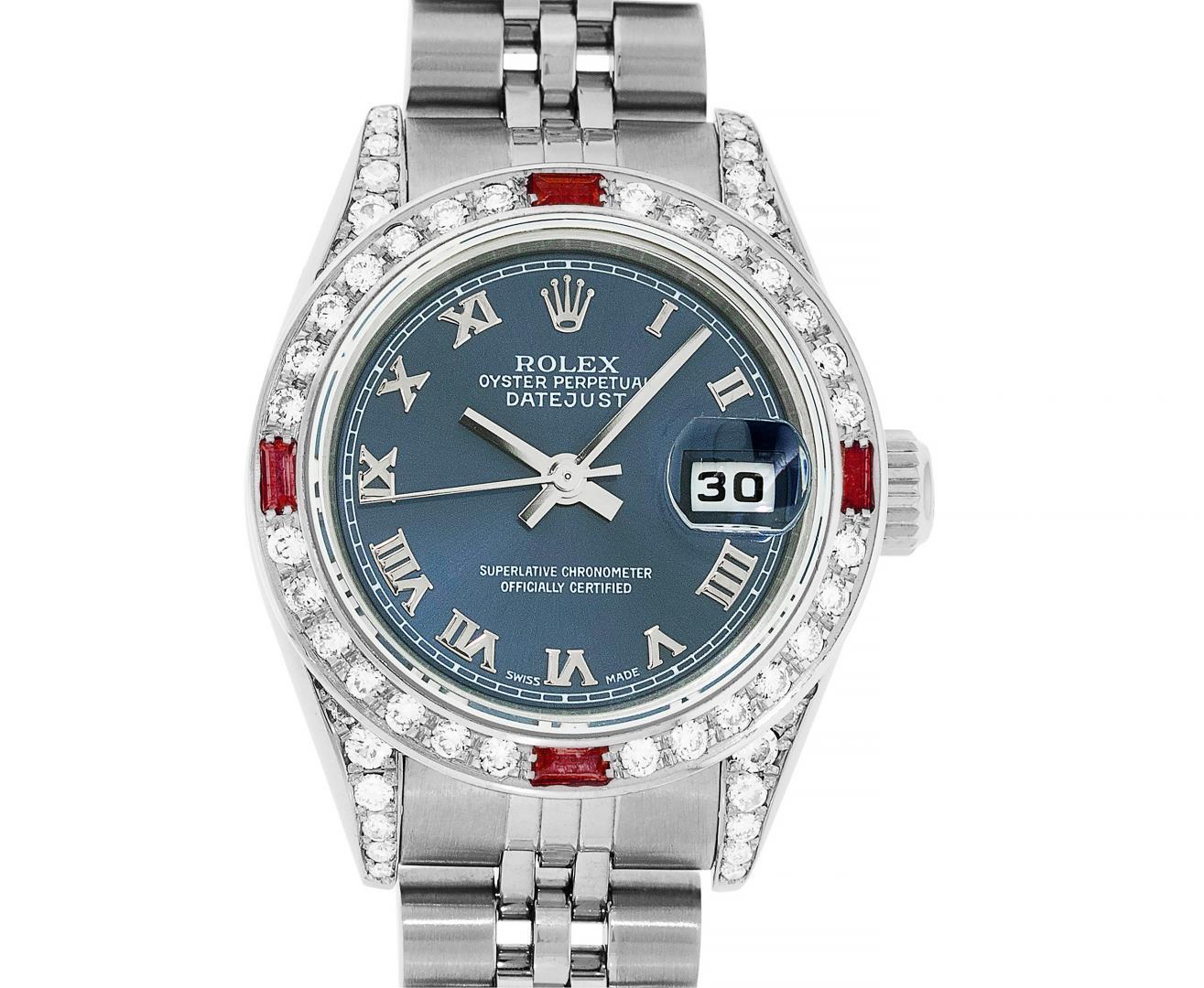 Rolex Ladies Stainless Steel Ruby and Diamond Datejust Wristwatch